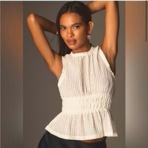 NWT Anthropologie Maeve Smocked White Lace Tank